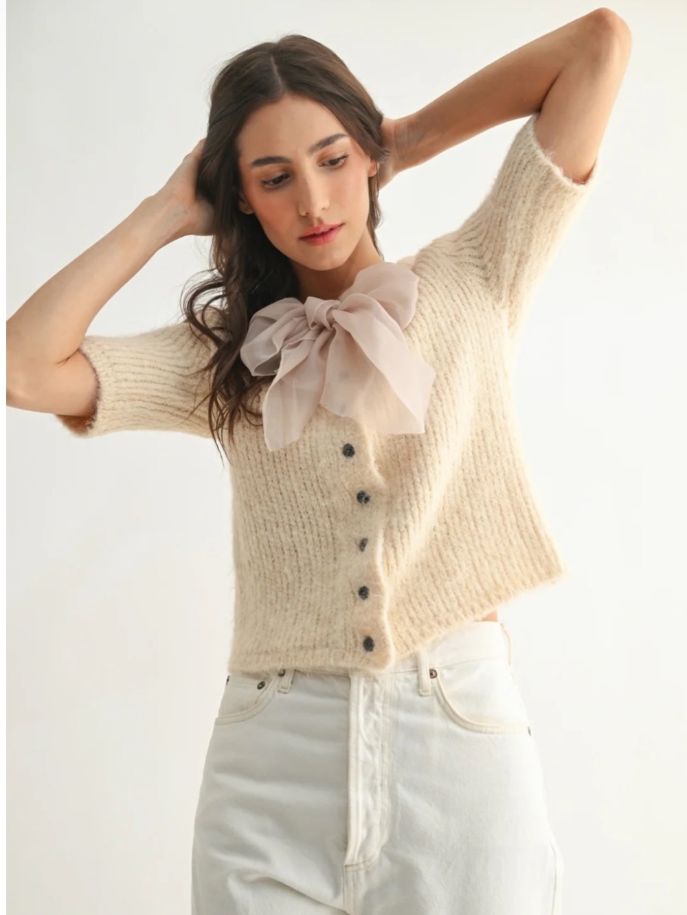 NWT Camellia Grace Chiffon Bow Cardigan - Picture 4 of 13